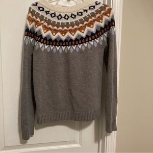 J. Crew Gray Metallic Fair Isle Yoke Sweater